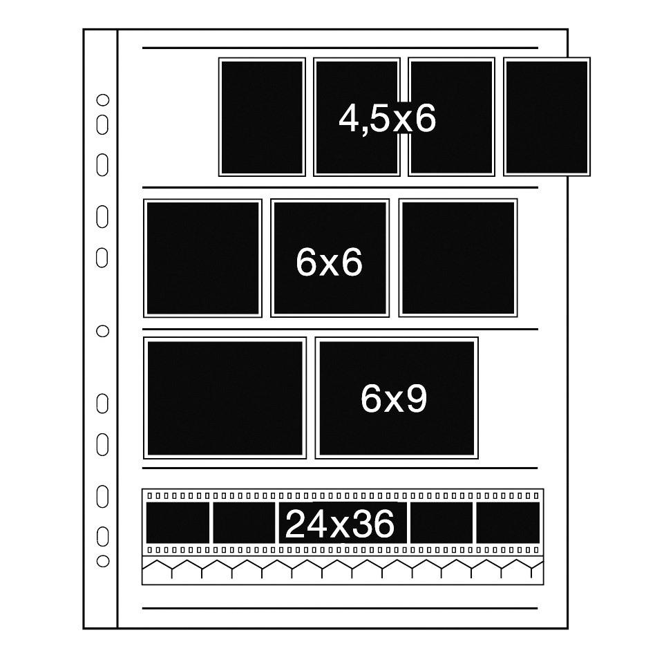 Negative Filing Sheets for 60 mm film for 4 negative strips, Glassine, 100 sheets